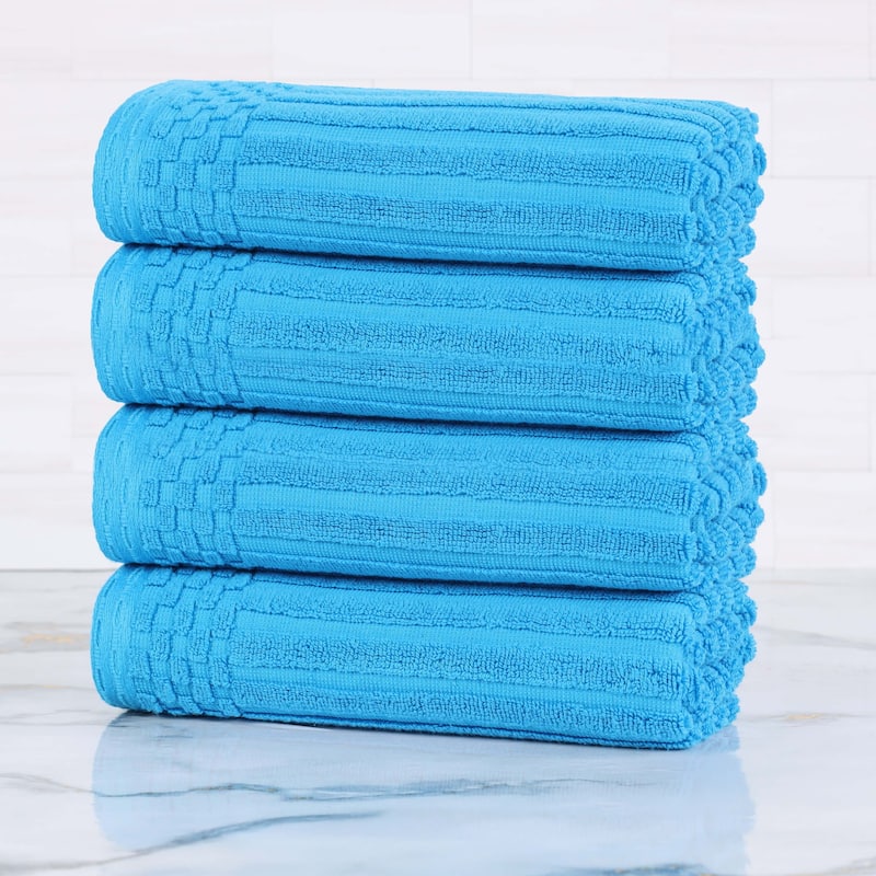 Superior Soho Ribbed Cotton Hand Towel Set of 4 - Azure