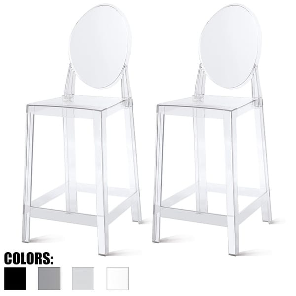 2xhome - Set of Two (2) - Clear - 25" Seat Height With Modern Plastic Chair Side Bar Stool Counter Stool Accent Stools Armless