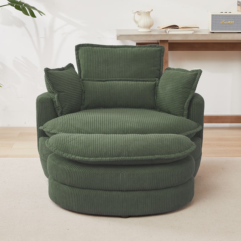 52" Upholstered Swivel Barrel Chair with Moon Storage Ottoman
