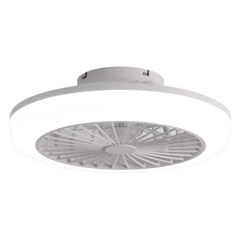 18-in Low Profile Indoor White Caged Ceiling Fan with Light and Remote Control, Integrated LED Included - 18