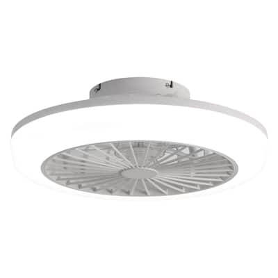 18-in Low Profile Indoor White Caged Ceiling Fan with Light and Remote Control, Integrated LED Included - 18