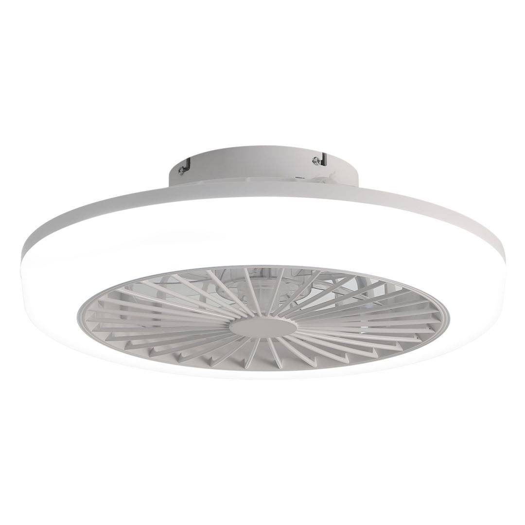 18-in Low Profile Indoor White Caged Ceiling Fan with Light and Remote Control, Integrated LED Included - 18