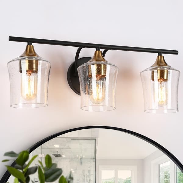slide 2 of 16, 2/3/4-Light Bathroom Black Vanity Lights Modern Wall Sconce Lighting with Glass Shade 3-Light