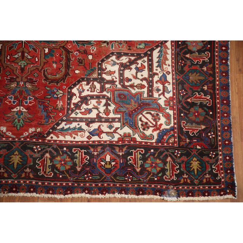 Hand Knotted Oriental 100% Wool Carpet Traditional Medallion Red Heriz Area Rug - 11' 0'' X 7' 8''