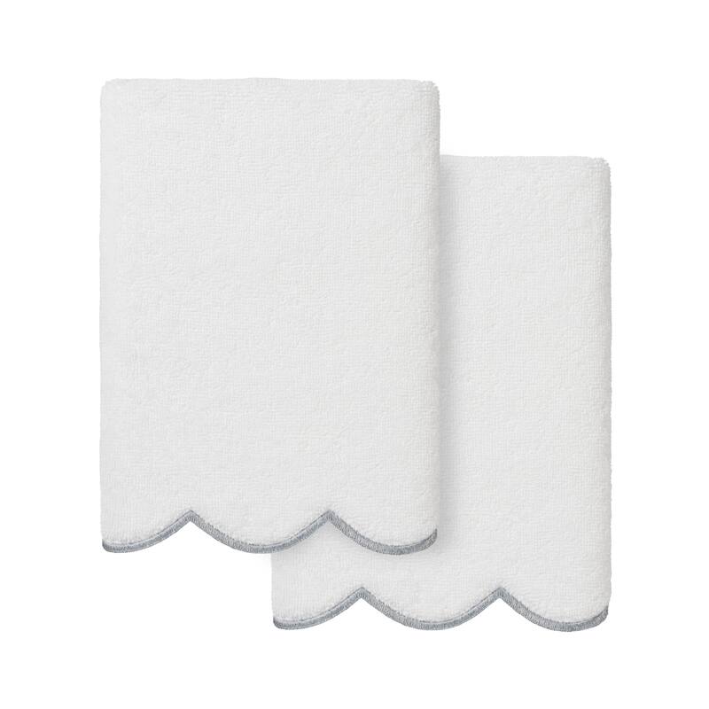 Authentic Hotel and Spa 100% Turkish Cotton ADORNIA Scallop 2PC Hand Towel Set - 2 Hand Towels - White/Grey