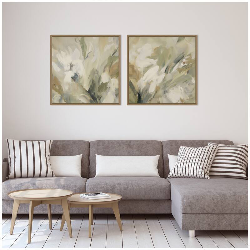 Kate and Laurel Olive Bloom No. 3 & No. 2 2 Piece Framed Canvas Wall Art Set by Amy Lighthall