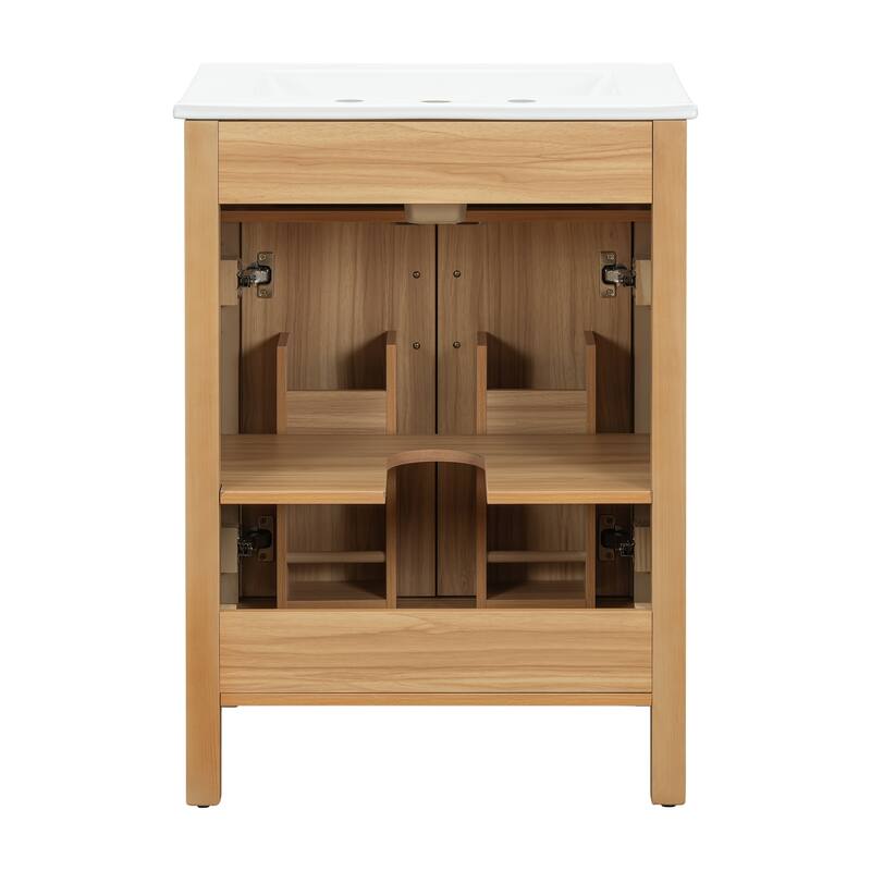 GDFStudio - Barro Transitional Freestanding Bathroom Vanity Cabinet with Ceramic Sink, Dual-Layer Rack & Soft Close Storages