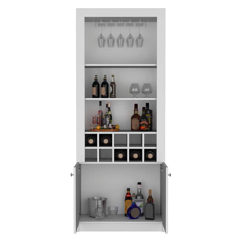 74"Tall 4-Tier Modern Bar Cabinet with Glass Holder Stemware Rack,Wine Cabinet,Liquor Cabinet,10 Bottle Cubbies and 4 Shelves