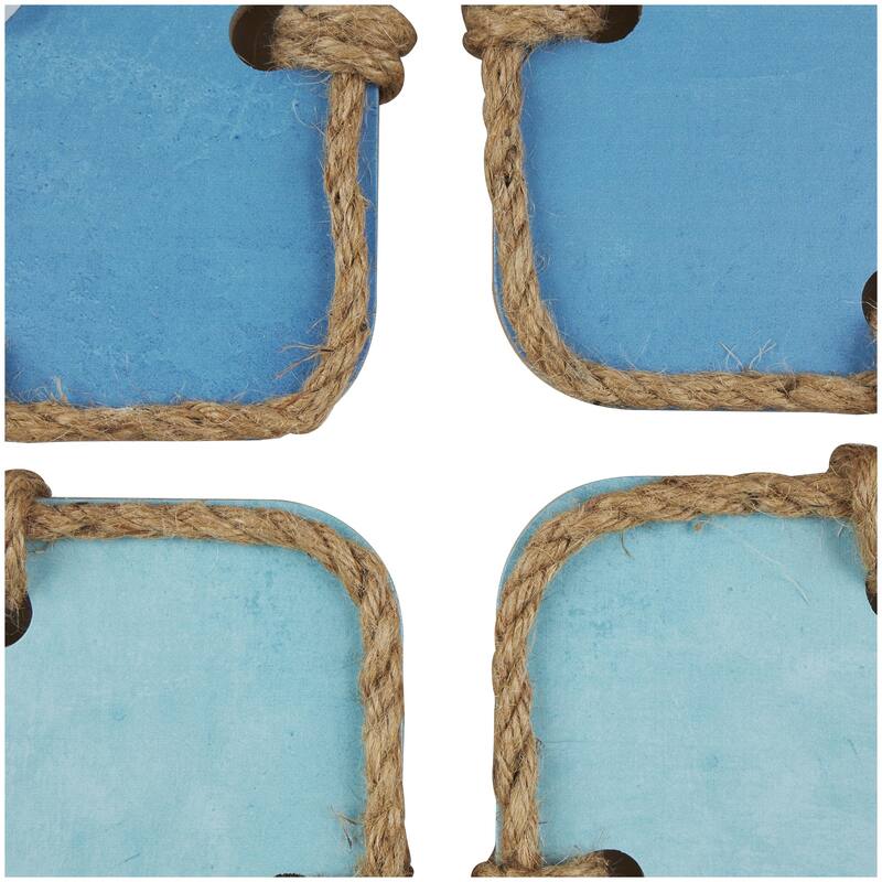 Wooden Sea Life Ombre Home Wall Decor with Rope Accents - Set of 4 Blue - Roche River Decor