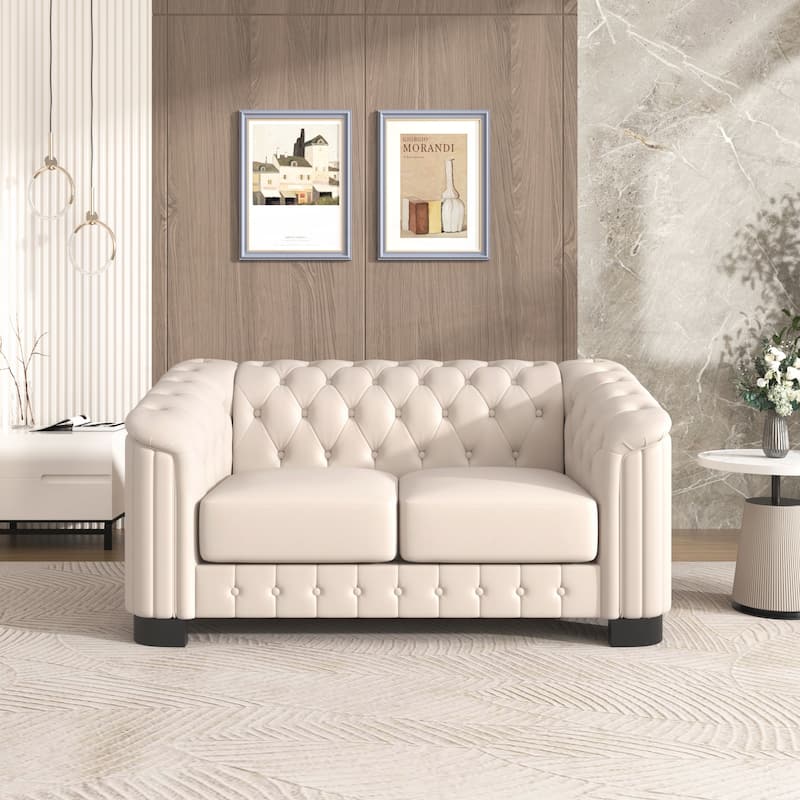 Velvet Upholstered Loveseat Sofa - Beige
