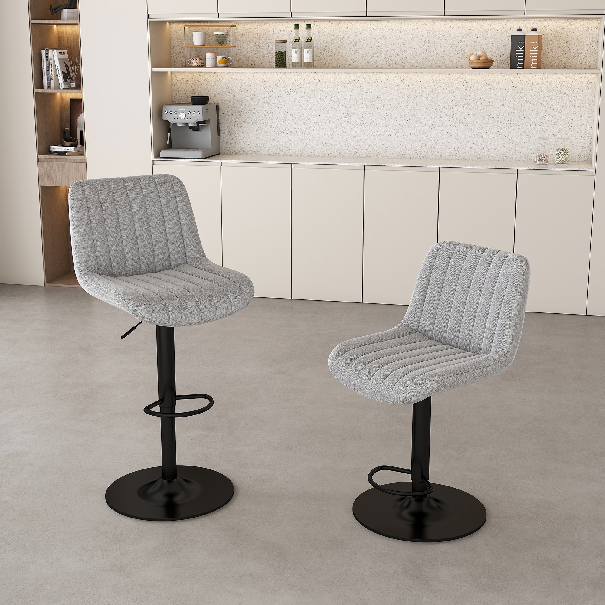 Swivel Bar Stools With Adjustable Height (35.03-43.7 Inches), Backrest & Soft Knit Fabric (Set Of 2).