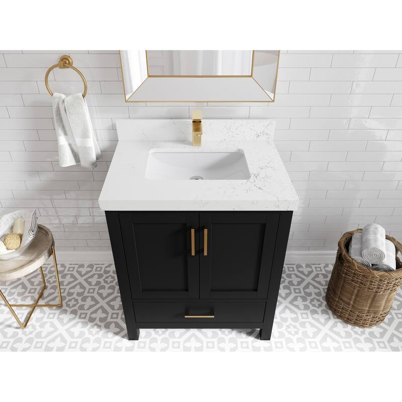 Willow Collections 30 in. W x 22 in. D Malibu Single Sink Bathroom Vanity with Countertop - 2" Empira White - Black