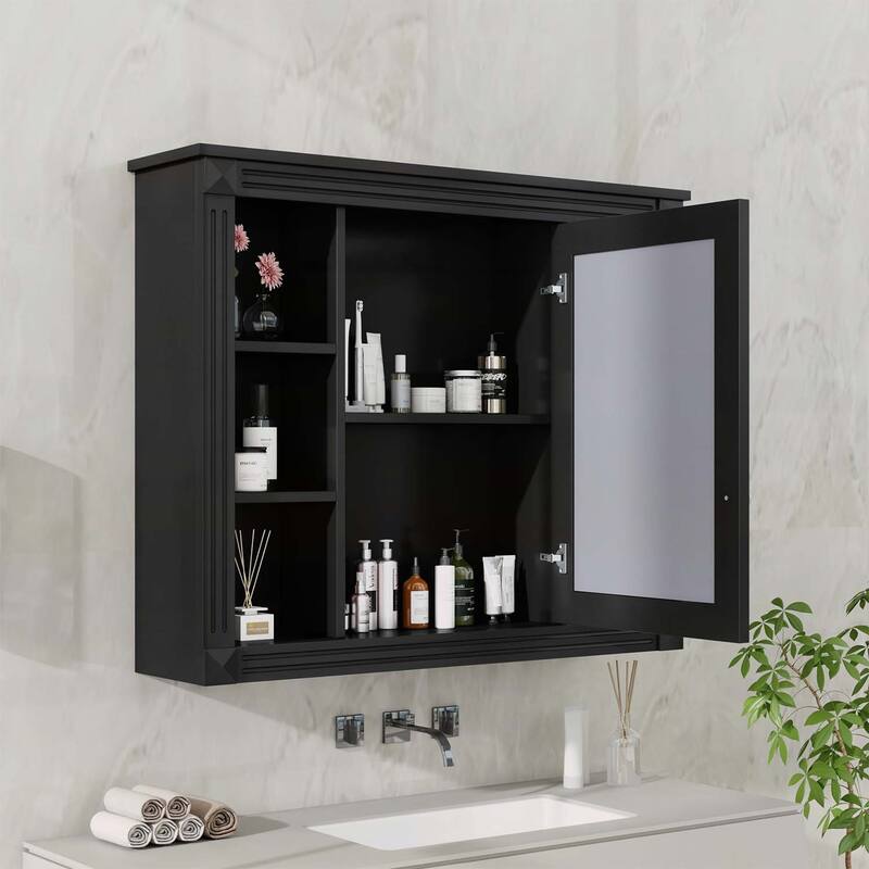 35'' x 28'' Modern and Functional Medicine Cabinet with Mirror,6 Open Shelves