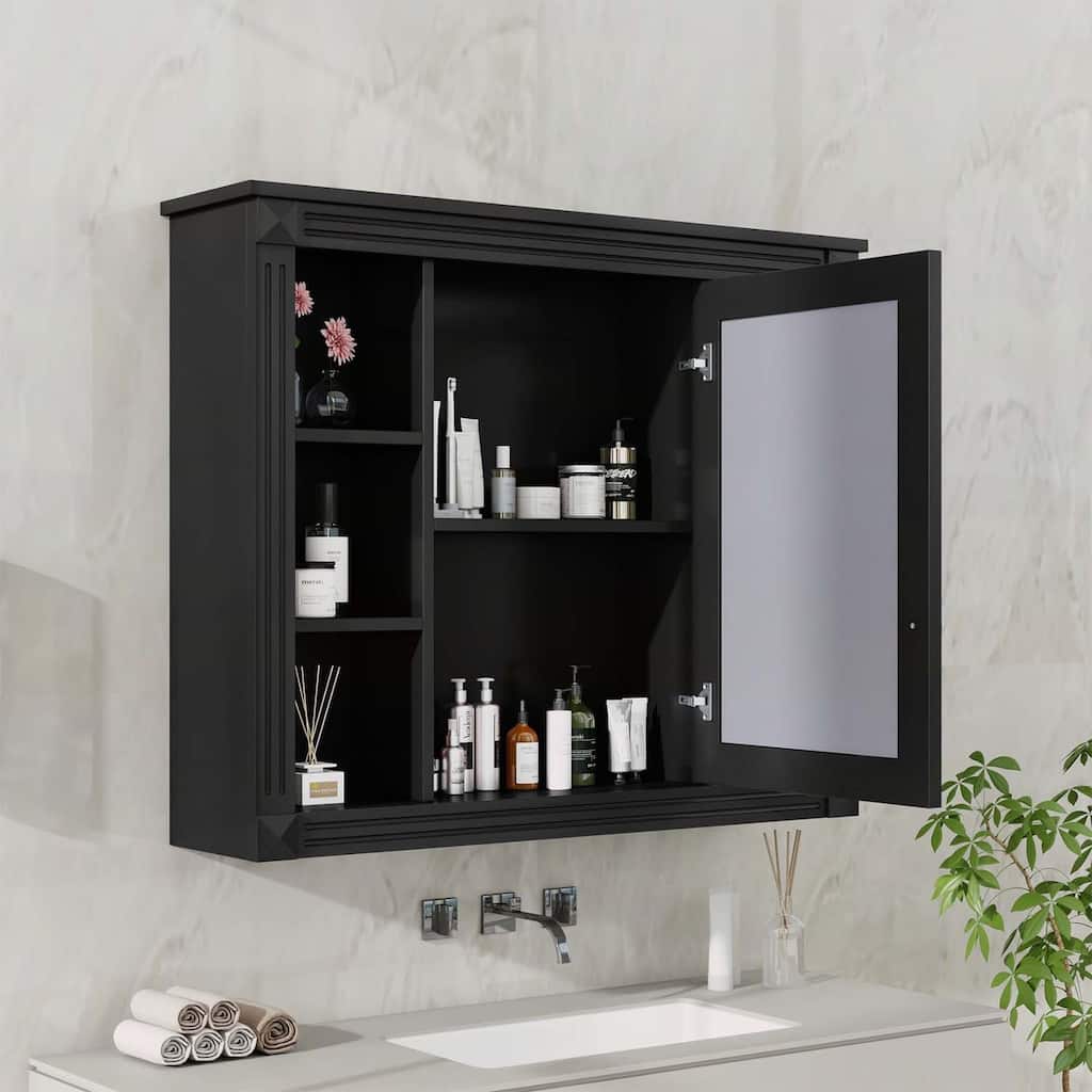 35'' x 28'' Modern and Functional Medicine Cabinet with Mirror,6 Open Shelves