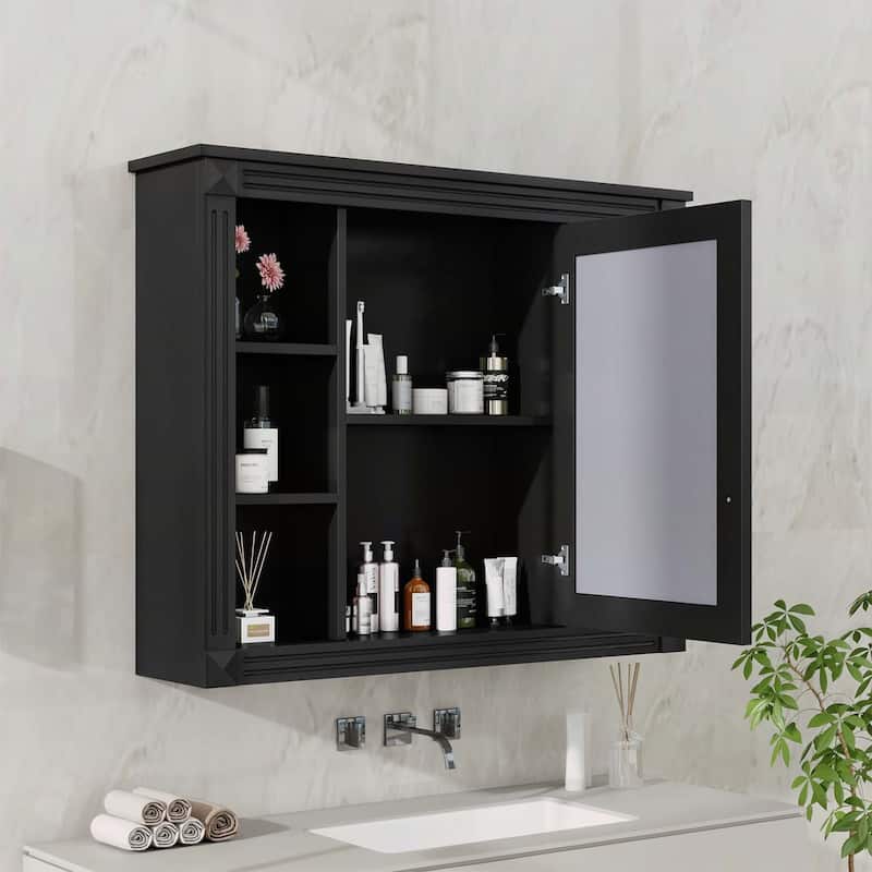35'' x 28'' Wall Mounted Bathroom Storage Cabinet with Mirror,6 Open Shelves,for Enhanced Bathroom Organization