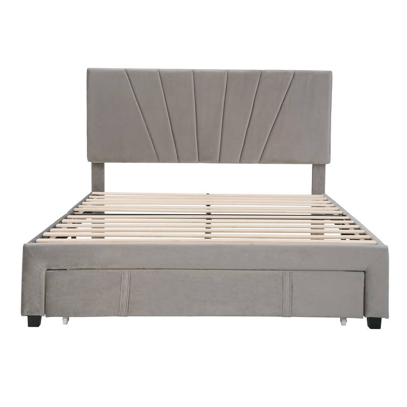 Storage Bed Velvet Upholstered Platform Bed with a Big Drawer