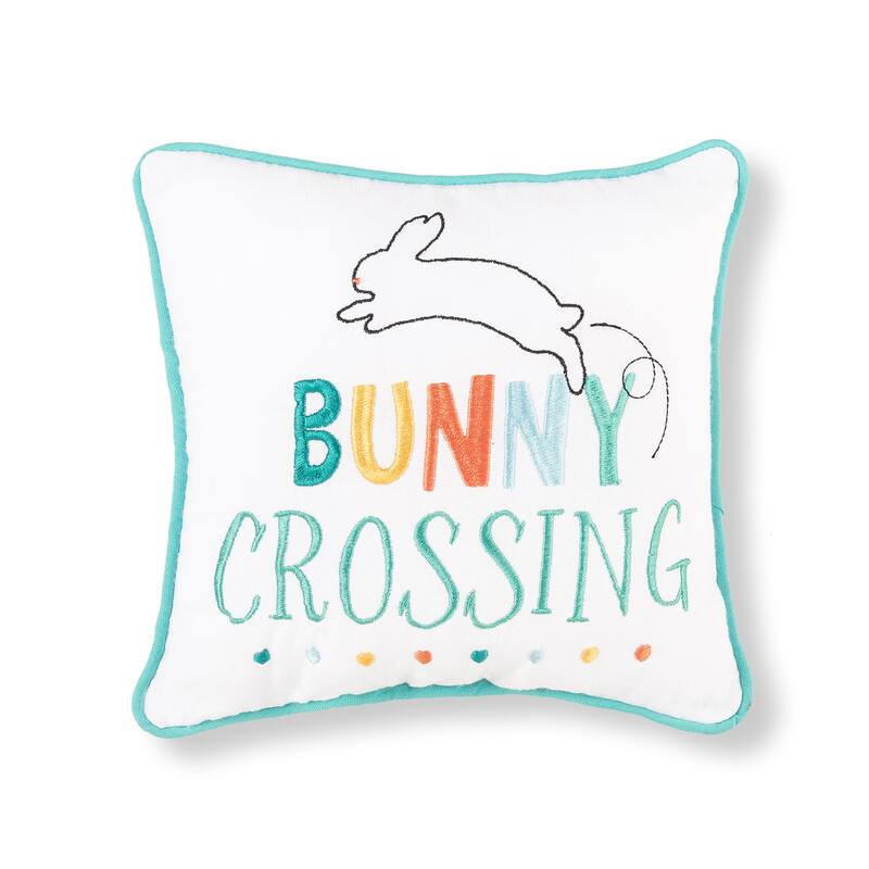 10" x 10" Easter "Bunny Crossing" Embroidered Small/Petite Spring Themed Accent Pillow