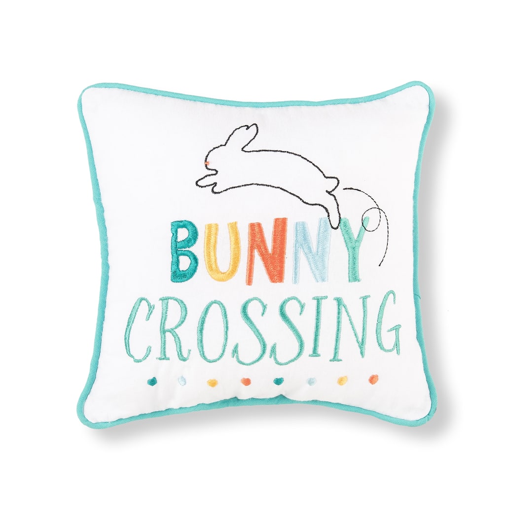 10" x 10" Easter "Bunny Crossing" Embroidered Small/Petite Spring Themed Accent Pillow