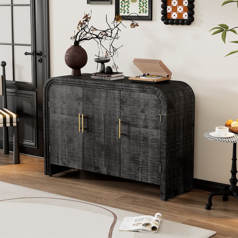 Curved Sideboard with Gold Handles and Adjustable Shelves