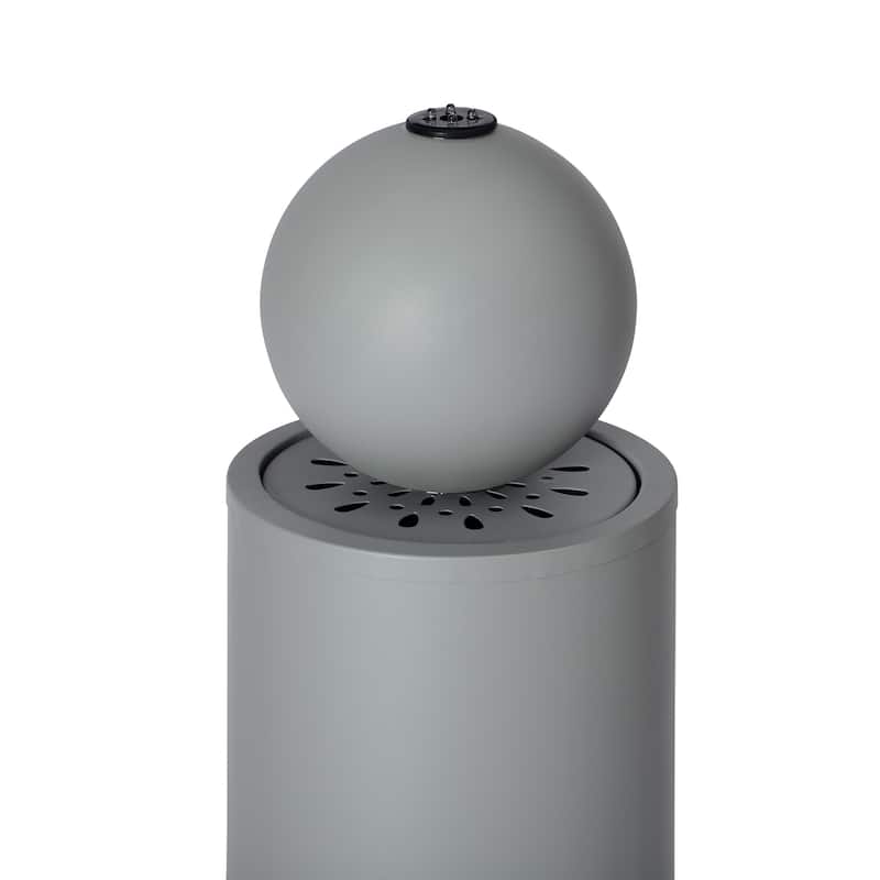 Christopher Knight Home - Modern 34.25"H Metal Sphere-Top Outdoor Water Fountain with LED Lights & Cutout Design