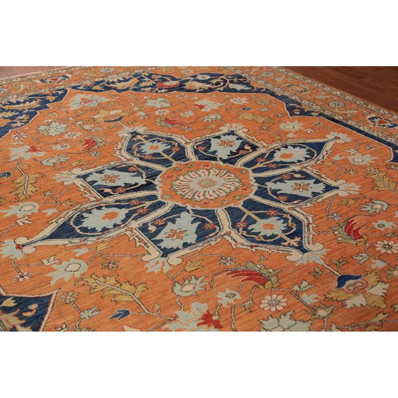 Heriz Serapi Oriental Rug Hand-Knotted Vegetable Dye Wool Carpet - 9'4"x 11'11"