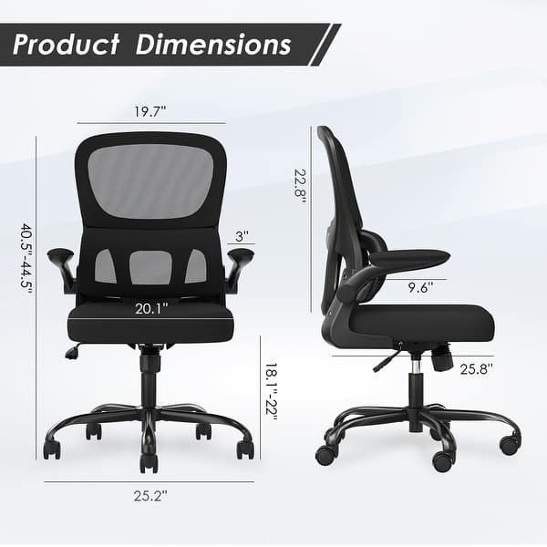 dimension image slide 0 of 3, Office Chair, Mesh Ergonomic Office Chair with Lumbar Support, Comfy Computer Desk Chair with Flip Armrest Rolling Wheels