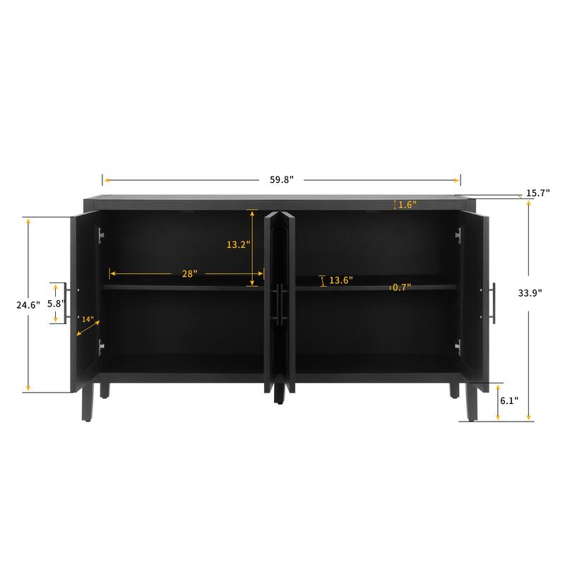 60" 4 Doors Wooden Twill Sideboard