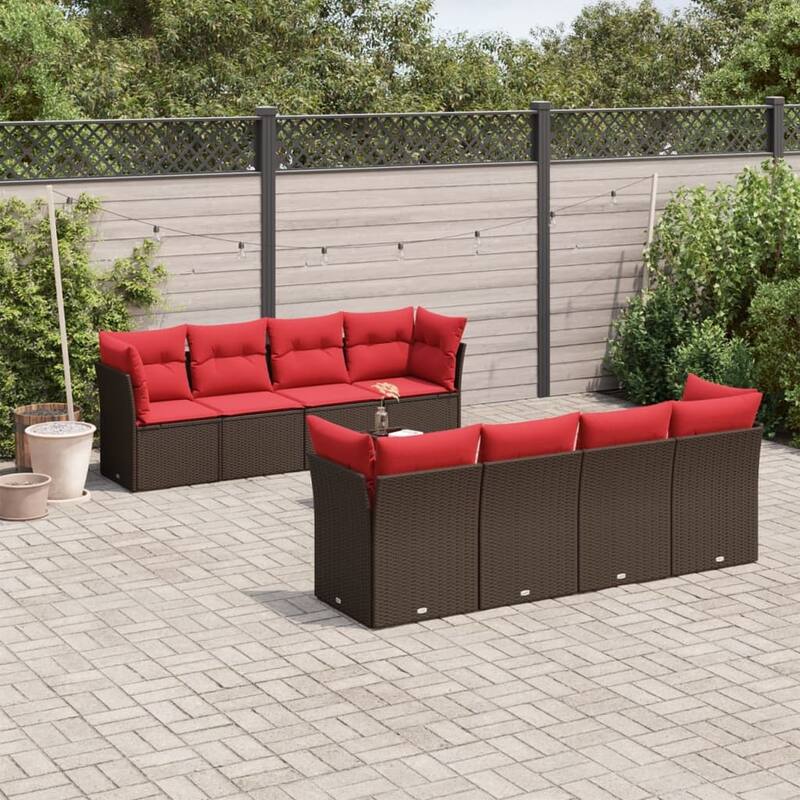 vidaXL 9 Piece Patio Sofa Set with Cushions Black/Brown/Gray Poly Rattan - 24.4 x 24.4 x 27.2