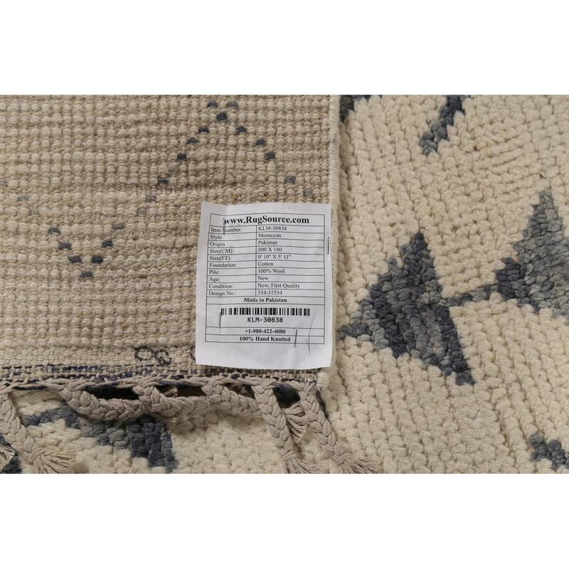 Ivory Moroccan Area Rug Handmade Geometric Wool Carpet - 5'11"x 9'10"