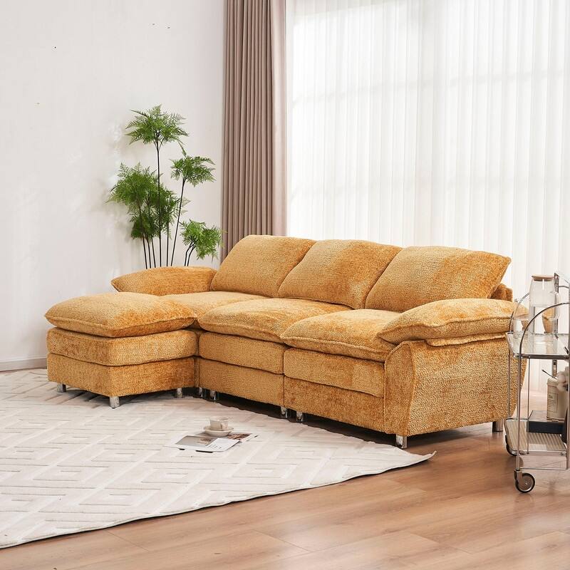102" Three-seat Chenille L-shaped Sectional Sofa with Ottoman
