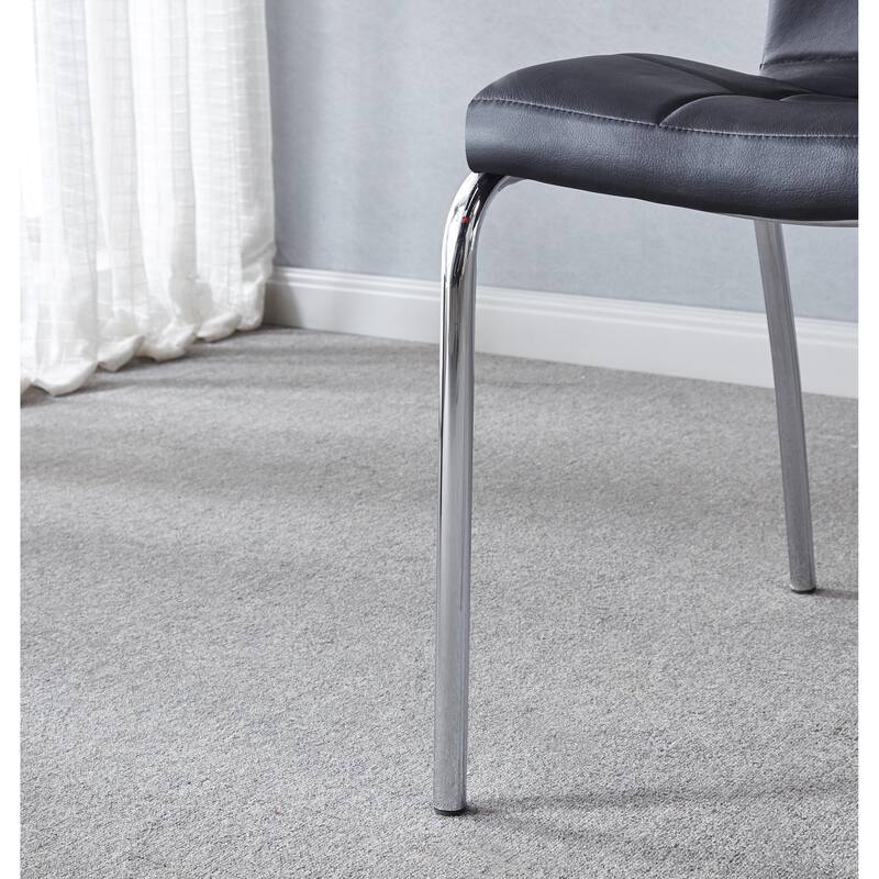 Set of 4 Modern Lattice Design Leatherette Dining Chair with Metal Legs