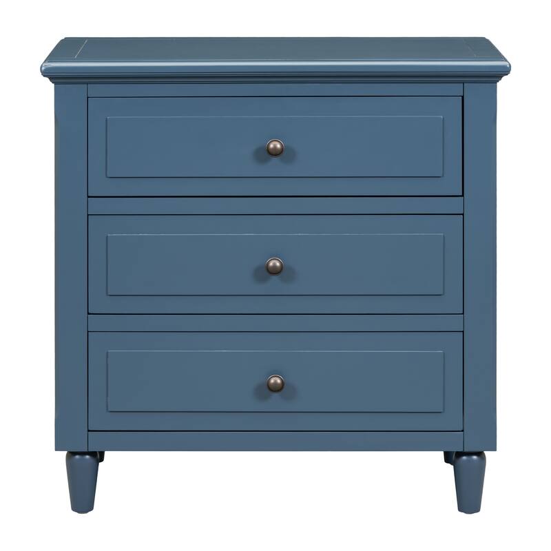 Black MDF Nightstand 3 Drawer Wooden Storage Cabinet for Bedroom Living Room
