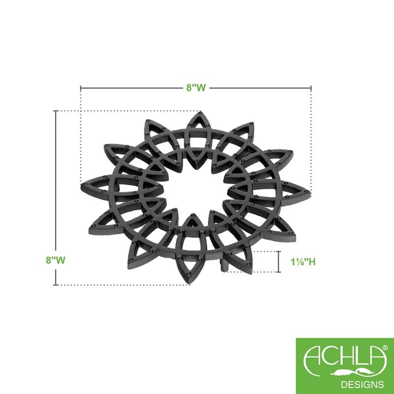 Achla Designs 12"W Black Powedercoat Finish Wrought Iron Flower Trivet (Set of 2)