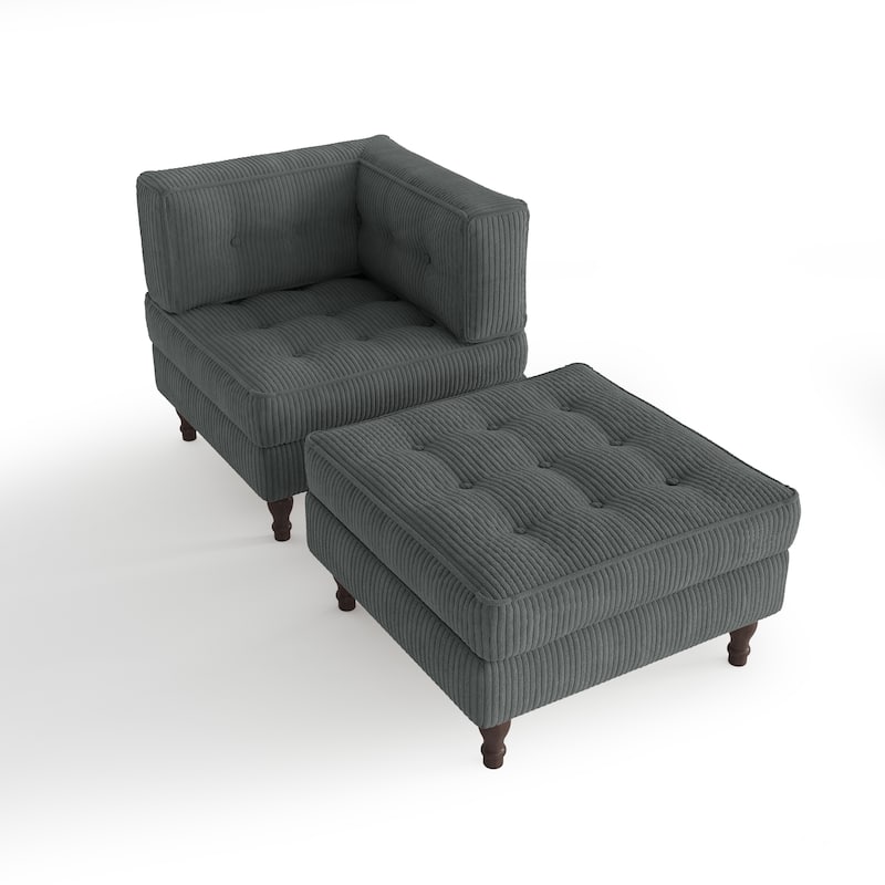 Corduroy L-shape Modular Corner Sectional Sofa with Reversible Storage Ottoman