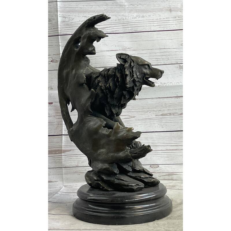 Abstract Surrealist Imitative Wolf Sculpture Statue Bronze Metal On Marble Base Signed Art