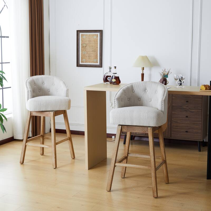 Roomfitters 33.25" Swivel Upholstered Counter Stools, Set of 2 Armless Bar Chairs with Rubberwood Frame and Footrest