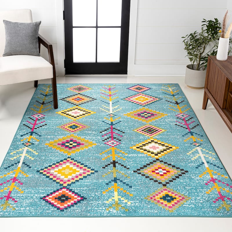 JONATHAN Y Arta Love Geometric Area Rug - 8 X 10 - Light Blue/Multi