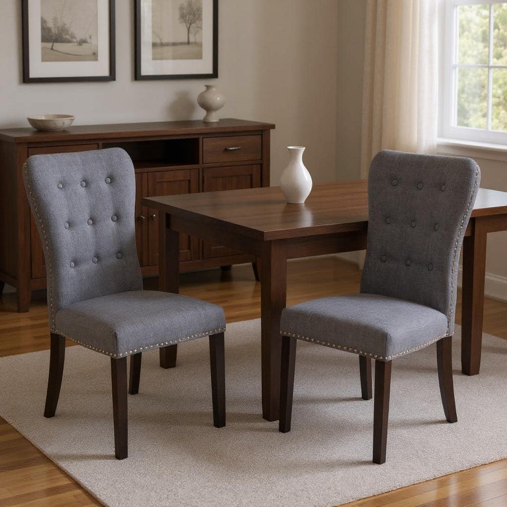 HomeRoots Set of Two Gray and Brown Fabric And Wood Dining Side Chairs - 18 in. x 40 in. x 24 in.
