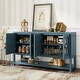 preview thumbnail 2 of 18, Antique Navy Sideboard Console Table, Storage Cabinet Display Case w/ Mirrored Doors & Open Storage Shelf for Living Dining Room
