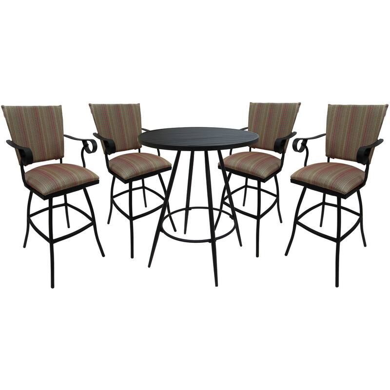 Outdoor Patio Bar Pub Set - 30" Stools Padded Back - Black Frame - 36" Table