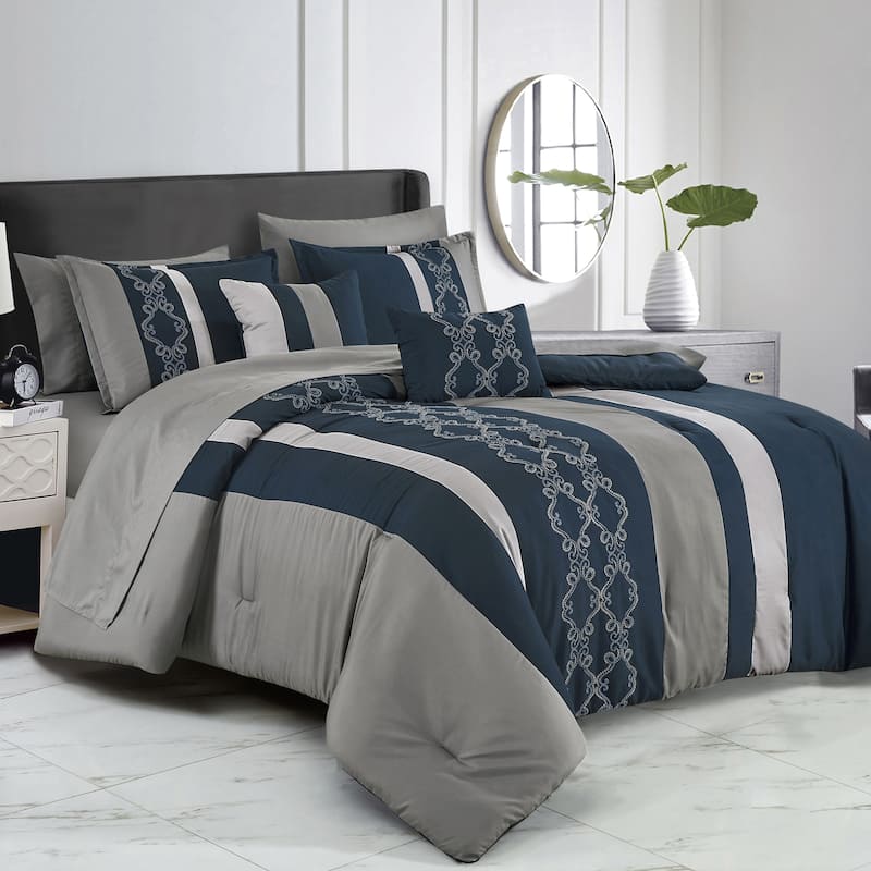 Shatex Qadesh 9PC Bedding Comforter Set All-season Reversible Bed in a Bag - King
