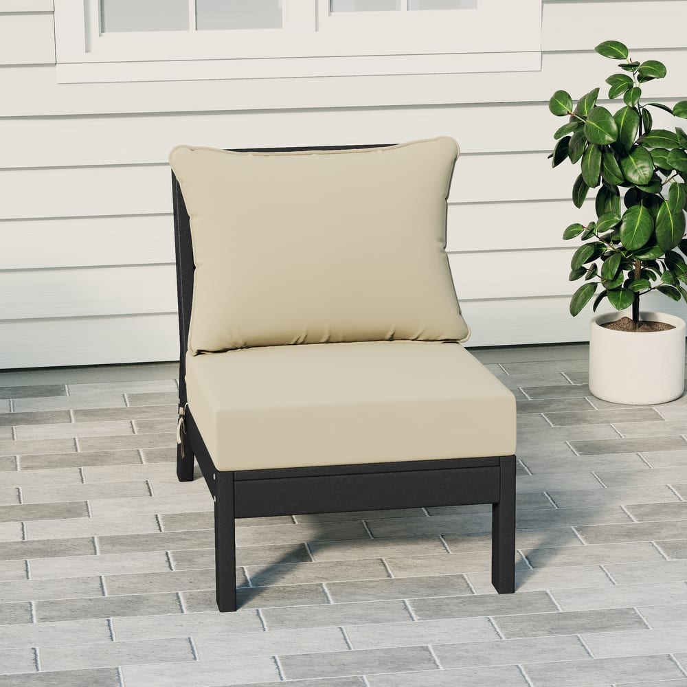 Birchwood All Weather HDPE Outdoor Patio Deep Seating Black Armless Chair With Cushions (1-Piece)