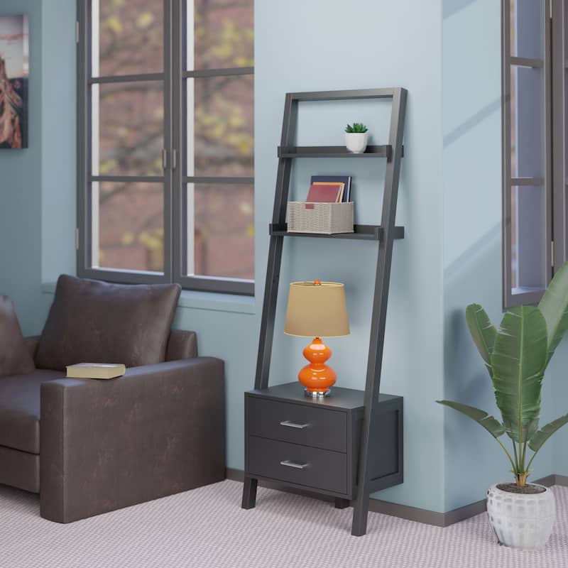 Bellamy 2-Drawer Leaning Shelf, Black - 22.99 x 15.98 x 69.36 inches