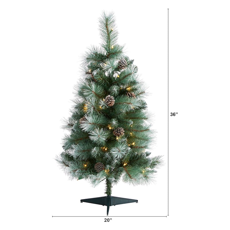 3' Frosted Tip British Columbia Mountain Pine Artificial Christmas Tree with 50 Clear Lights,
