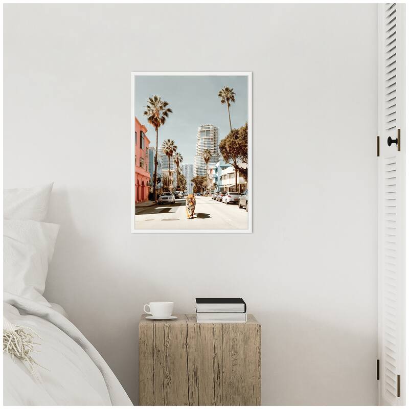Kate and Laurel Sylvie California Tiger Roaming through Palm Springs Framed Canvas by Michael Schauer