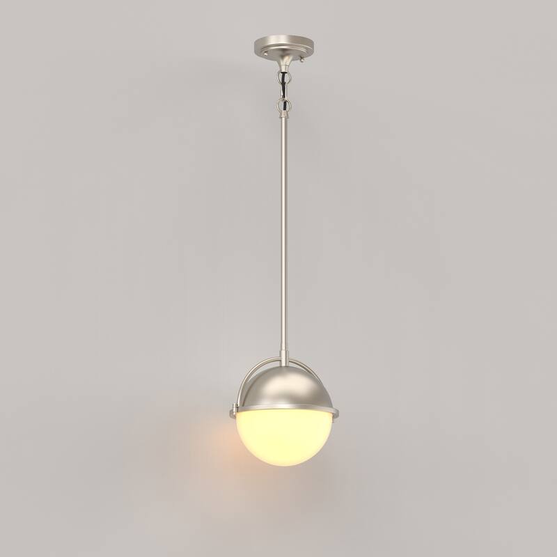 1-Light Satin Nickel Pendant Light, Modern E26 Ceiling Light Fixture with Milk White Glass Globe Shade