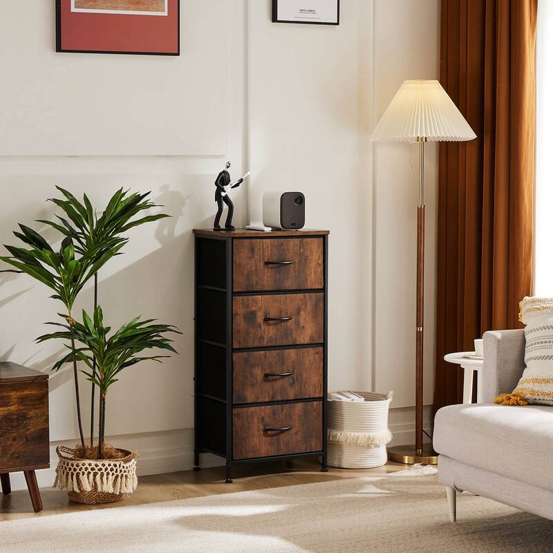 4-Drawer Vertical Chest with Metal Handle, Metal Frame and Wood Top for Bedroom