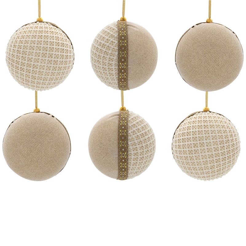 Mesh and Ribbon Christmas Ball Ornament - 4" - Gold - Set of 6