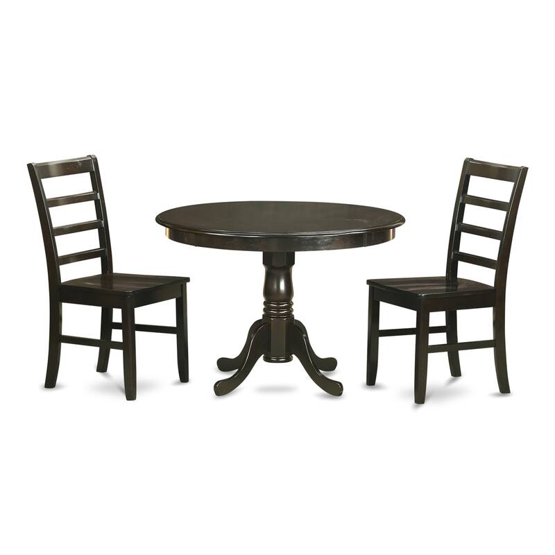 East West Furniture 3 Piece Kitchen Table Set- a Dining Table with Pedestal and 2 Chairs, Cappuccino(Seat Type Options)