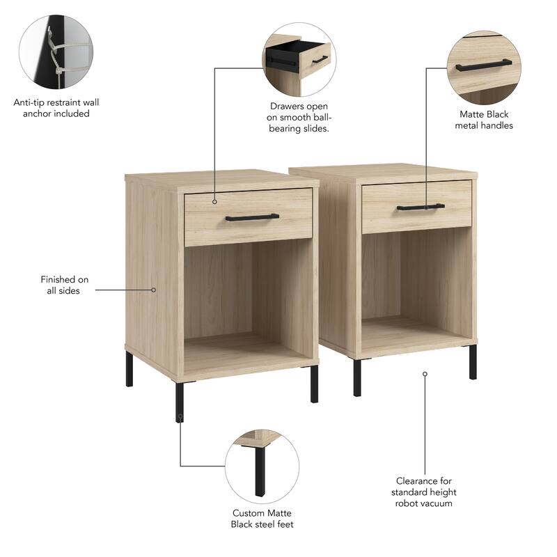 Bush Furniture Essence Living Room End Table with Drawer (Set of 2)